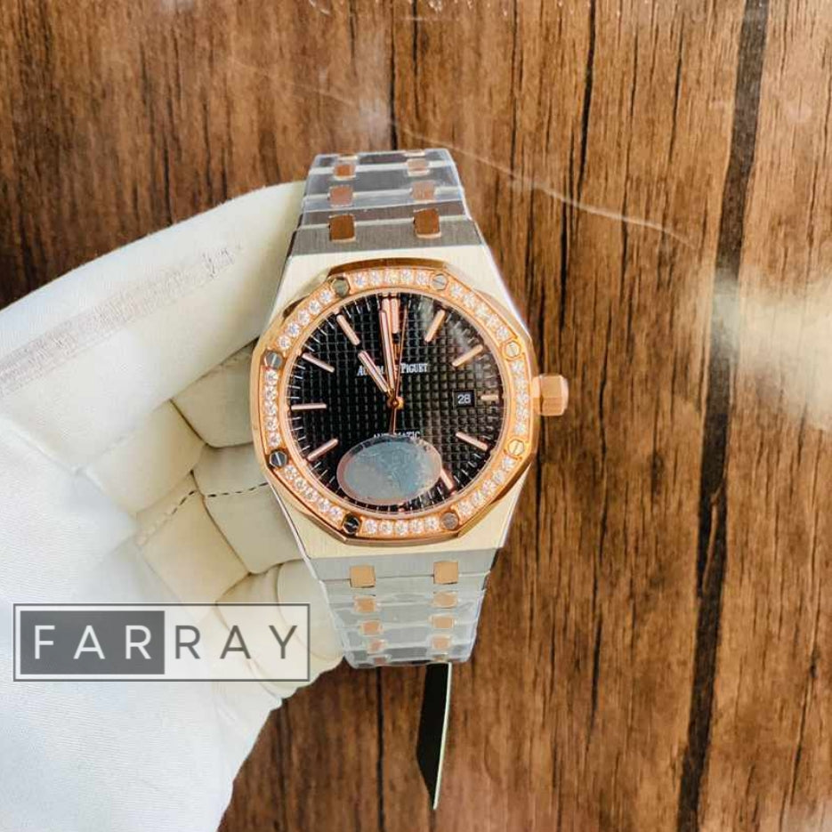 Automatic Audemers Piguet Stones Bazel Silver-RoseGold Black