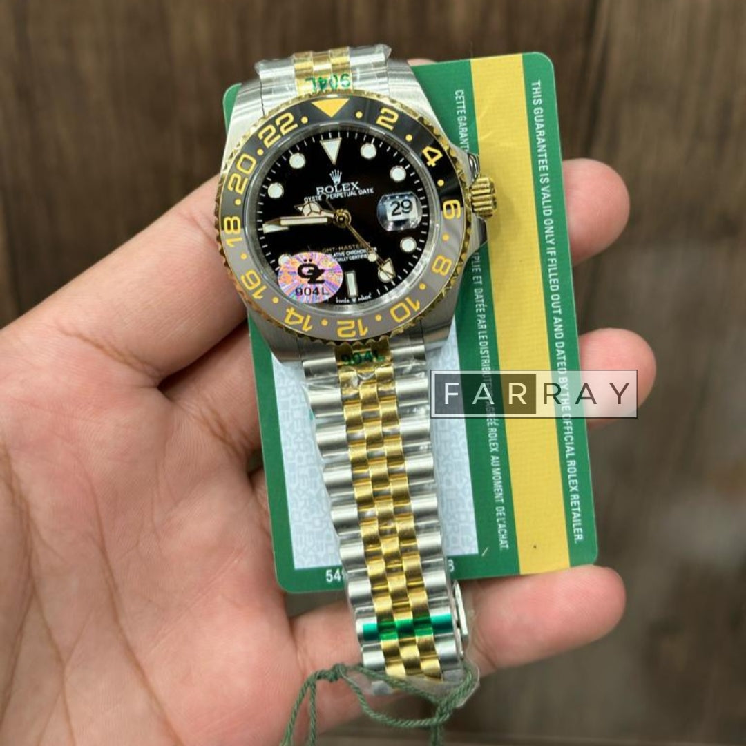 Automatic GMT Date Watch Golden Silver Black