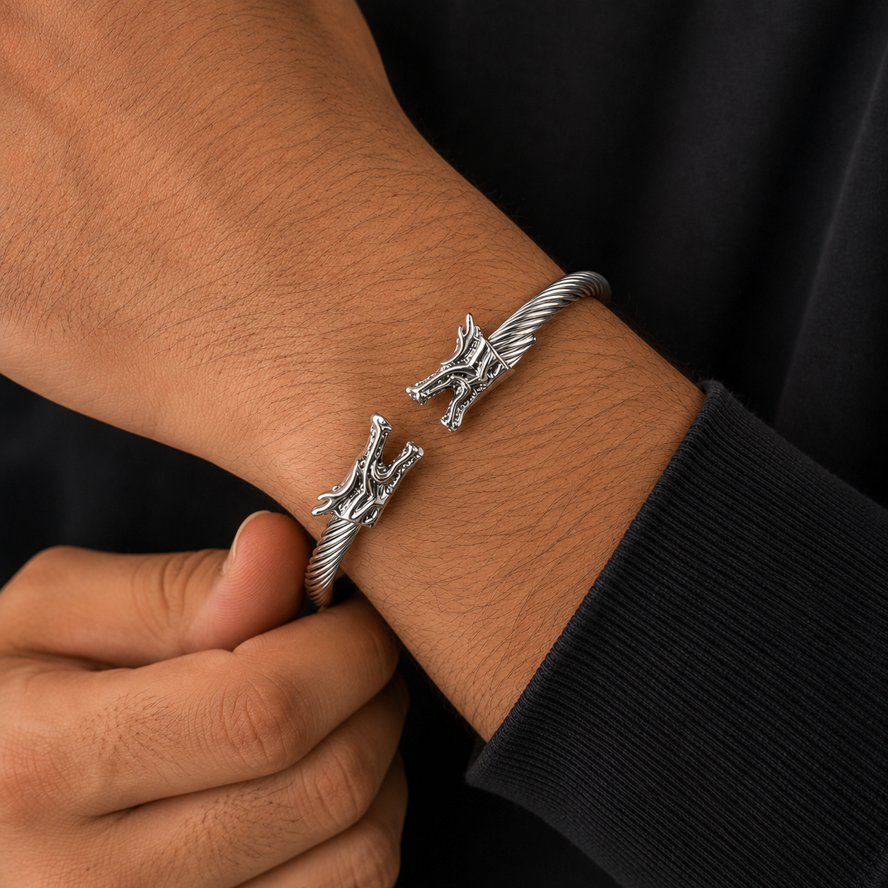 Oriental Dragon Silver Cuff