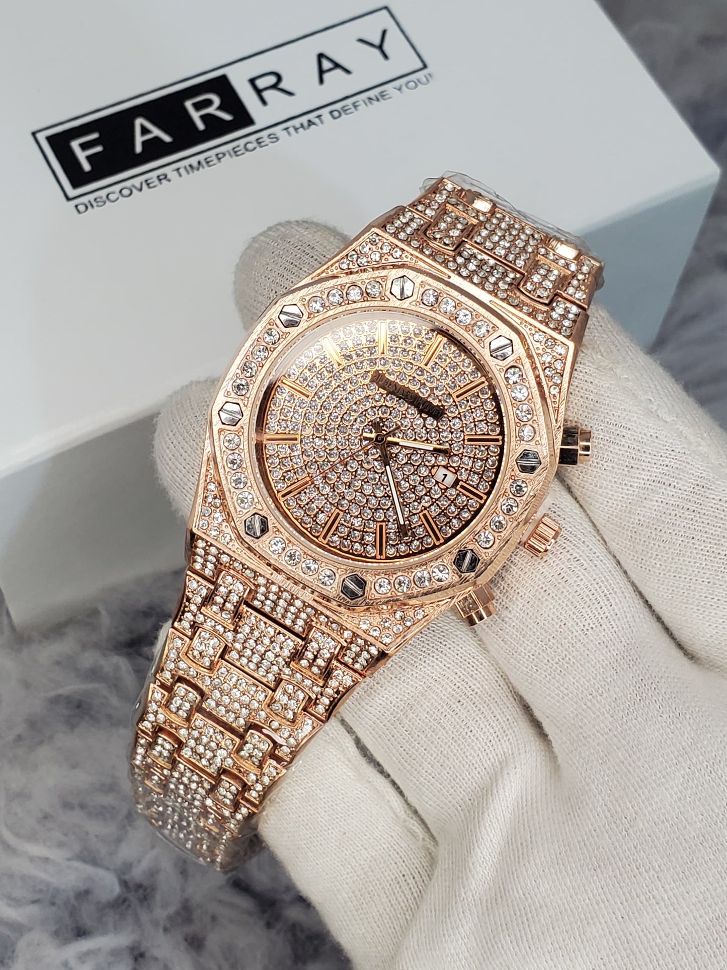 AP Iced Out Date Chain Watch