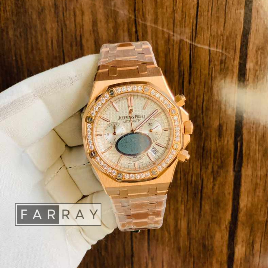 Automatic Audemers Piguet Chronograph Stones Rose Gold Silver