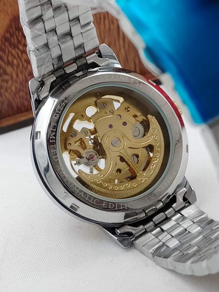 Mens mechanical skeleton watch sales