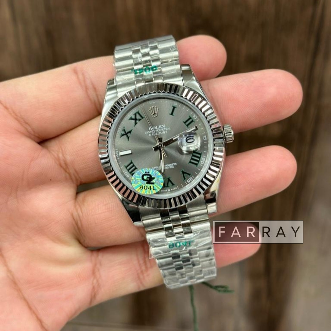 Automatic Roman Date Just Watch Silver Grey