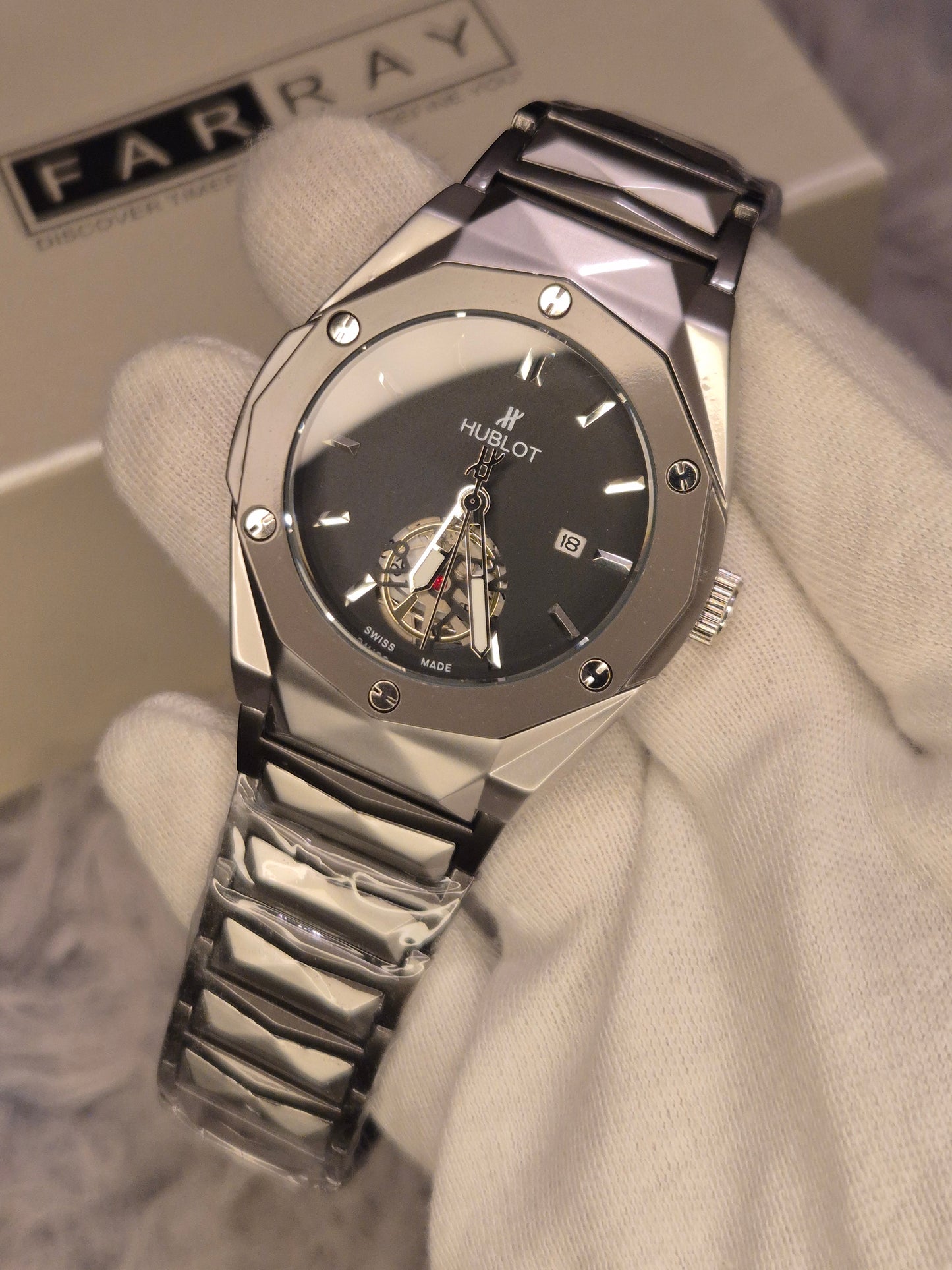 Hublot Diamond Cut Glass Back Watch