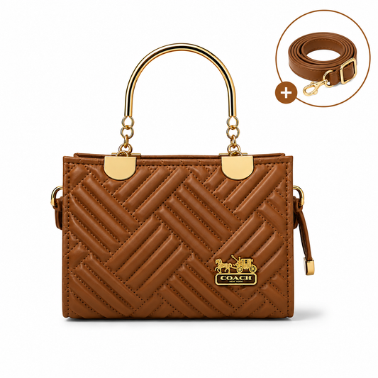 COACH - Herringbone Brown Top Handle Bag