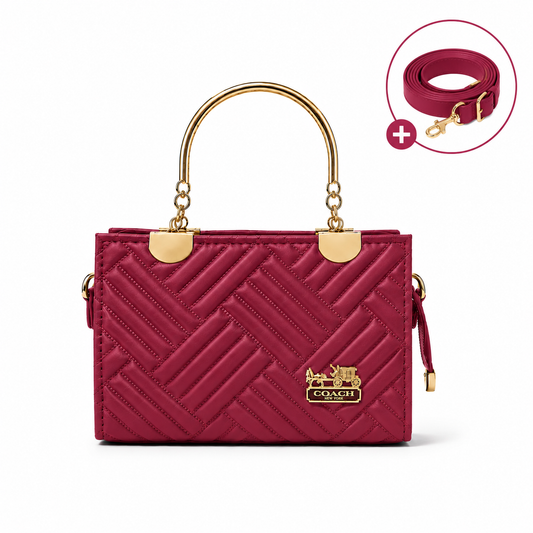 COACH - Herringbone Red Top Handle Bag