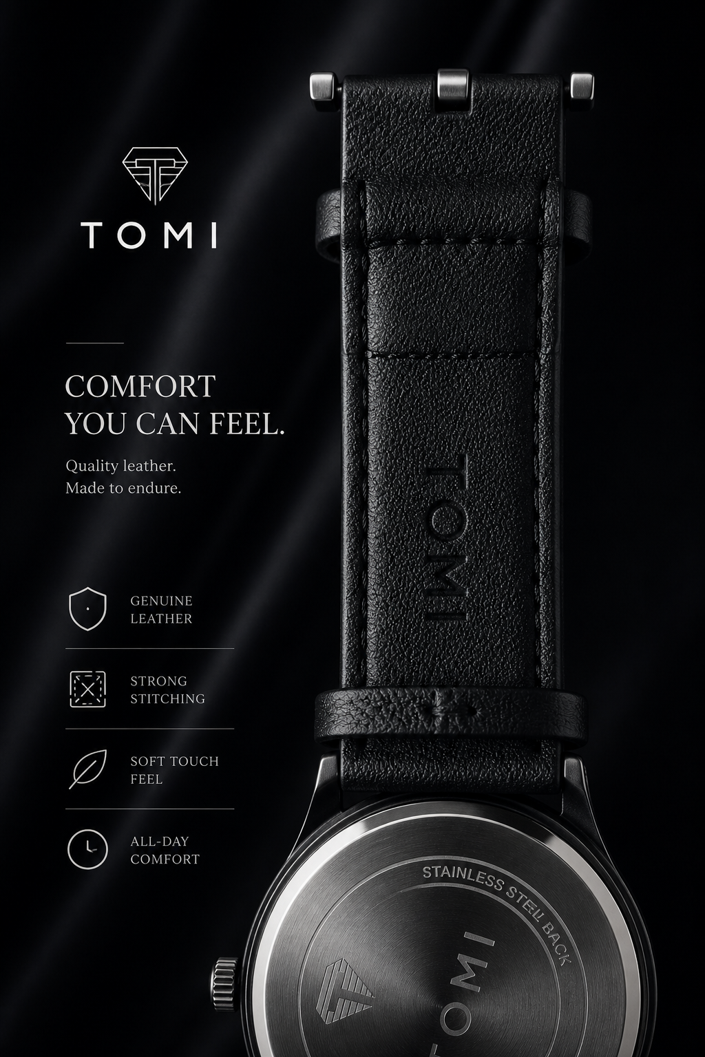 Tomi Leather Strap Watch