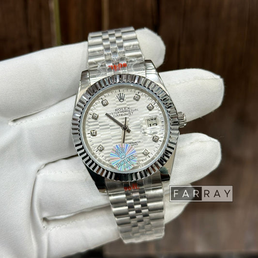 Automatic Stone Date Just Watch Silver White