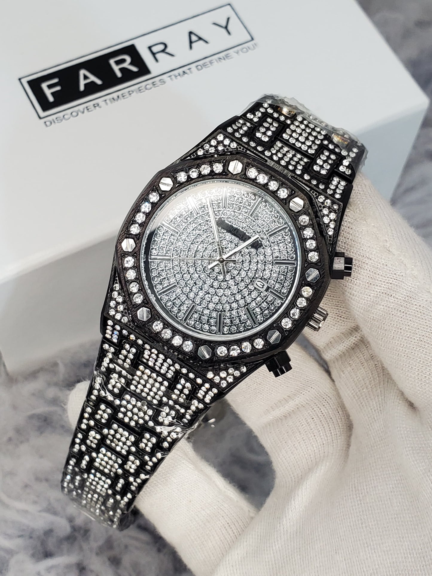 AP Iced Out Date Chain Watch